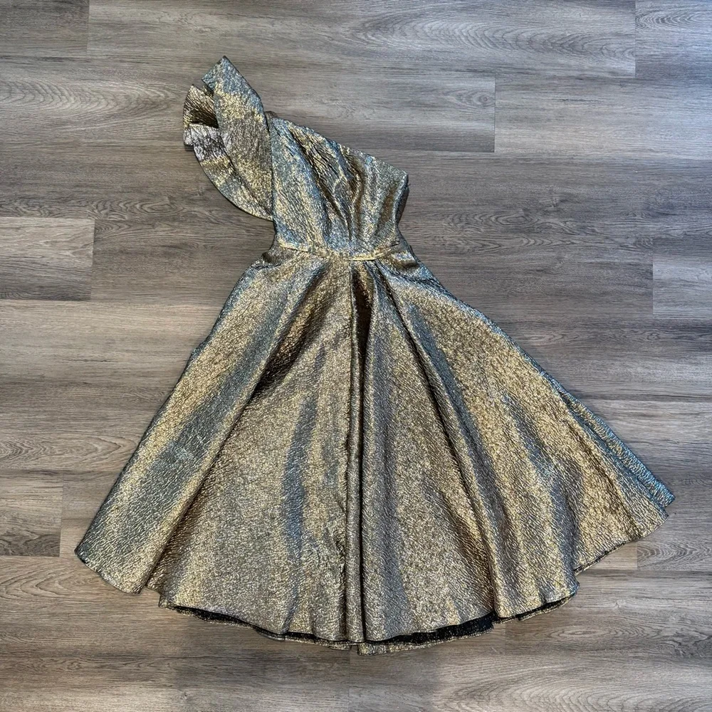 Mac Duggal Gold One Shoulder Dress - Picture 7 of 10